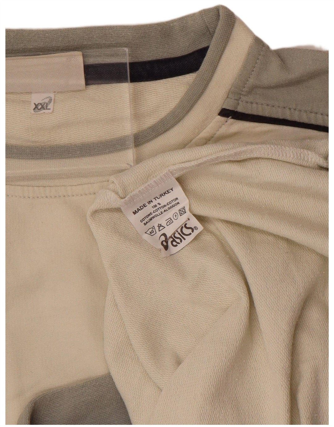 Felpa ASICS da uomo, maglione 2XL, cotone color block bianco sporco