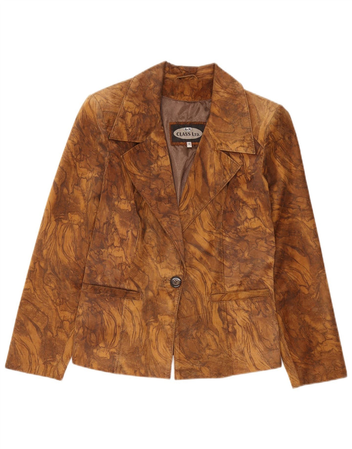 Giacca blazer vintage in pelle scamosciata a 1 bottone da donna IT 44 Tie Dye marrone medio