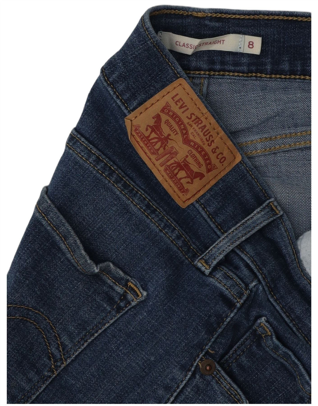 Jeans dritti classici invecchiati da donna Levi's US 8 medi W28 L29 Blu