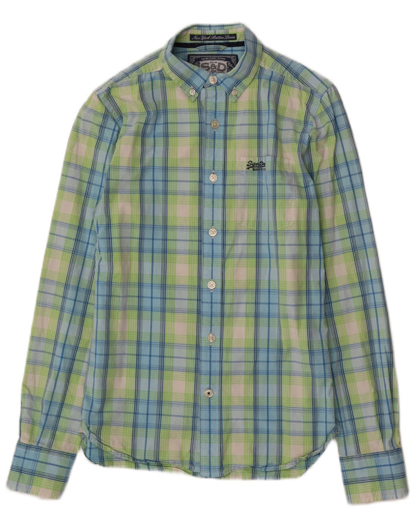Camicia da uomo Superdry in cotone a quadri piccoli verdi