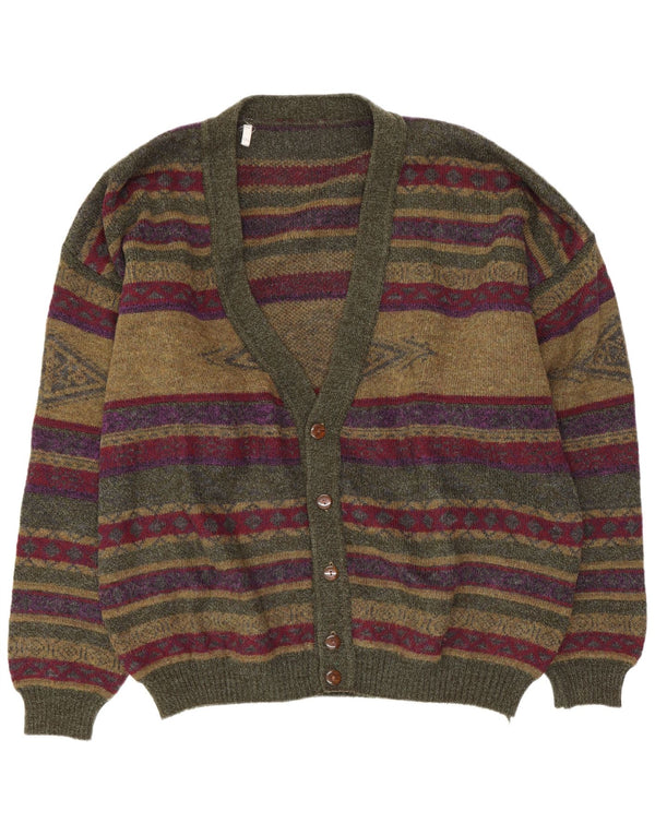 Maglione cardigan vintage da uomo vestibilità regolare 2XL retro in poliammide a righe verdi