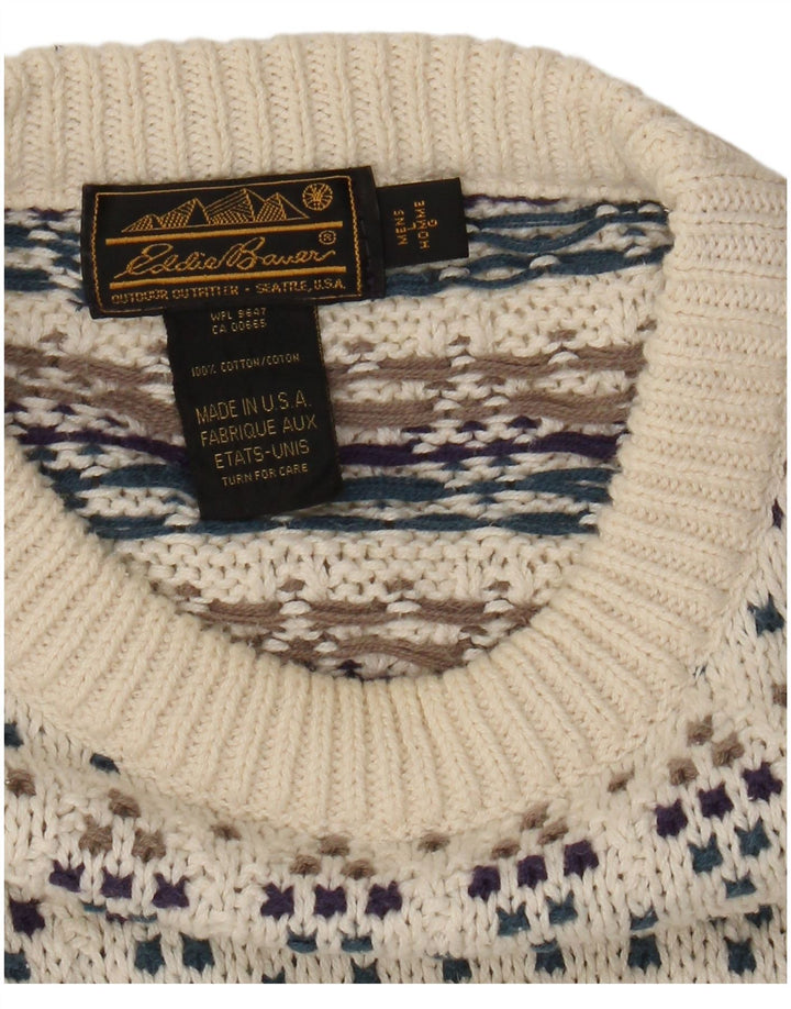 Maglione maglione girocollo da uomo Eddie Bauer grande cotone maculato bianco sporco