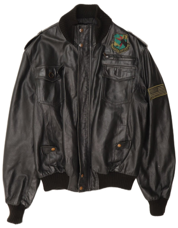 Vintage Mens Leather Flight Aviator Jacket UK 40 Large Black