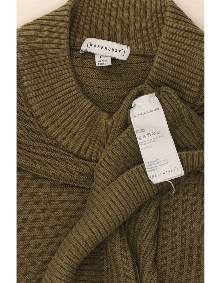 Maglione maglione a collo alto da donna Warehouse UK 12 a righe kaki medie