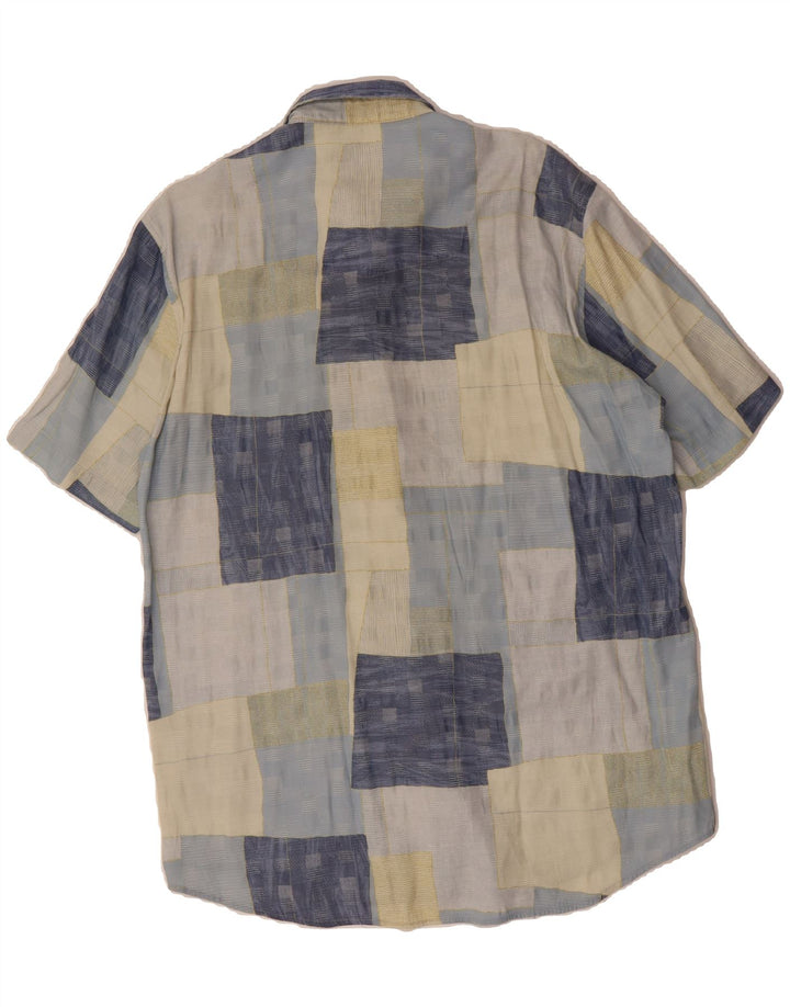 HAUPT Mens Short Sleeve Shirt Size 41/42 Large Blue Patchwork Viscose Vintage Haupt and Second-Hand Haupt from Messina Hembry 