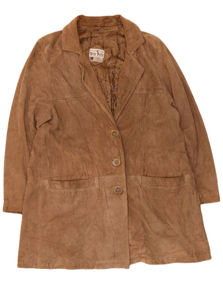 Soprabito vintage da donna in pelle scamosciata UK 14 in pelle beige medio
