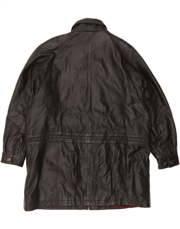 VINTAGE Womens Leather Coat EU 46 XL Black Leather Vintage Vintage and Second-Hand Vintage from Messina Hembry 