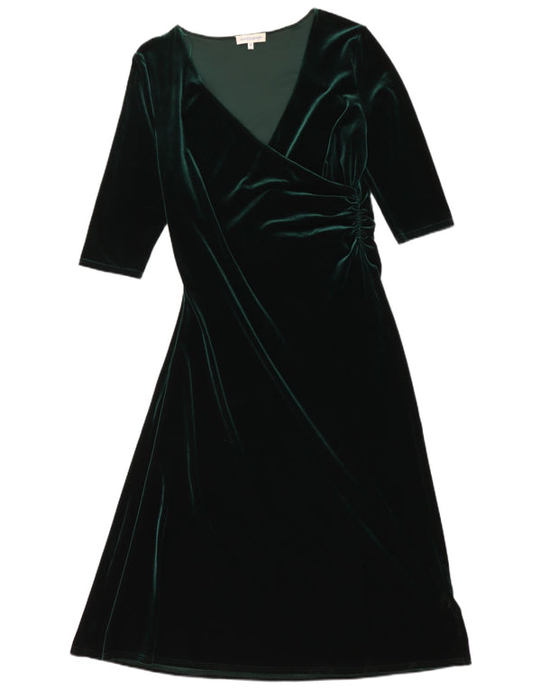 Abito lungo da donna vintage in velluto con maniche a 3/4 UK 18 XL poliestere verde