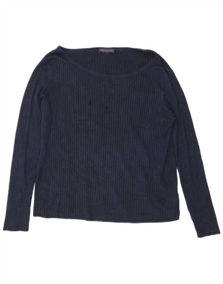 Top manica lunga da donna Marks & Spencer UK 24 4XL viscosa blu navy