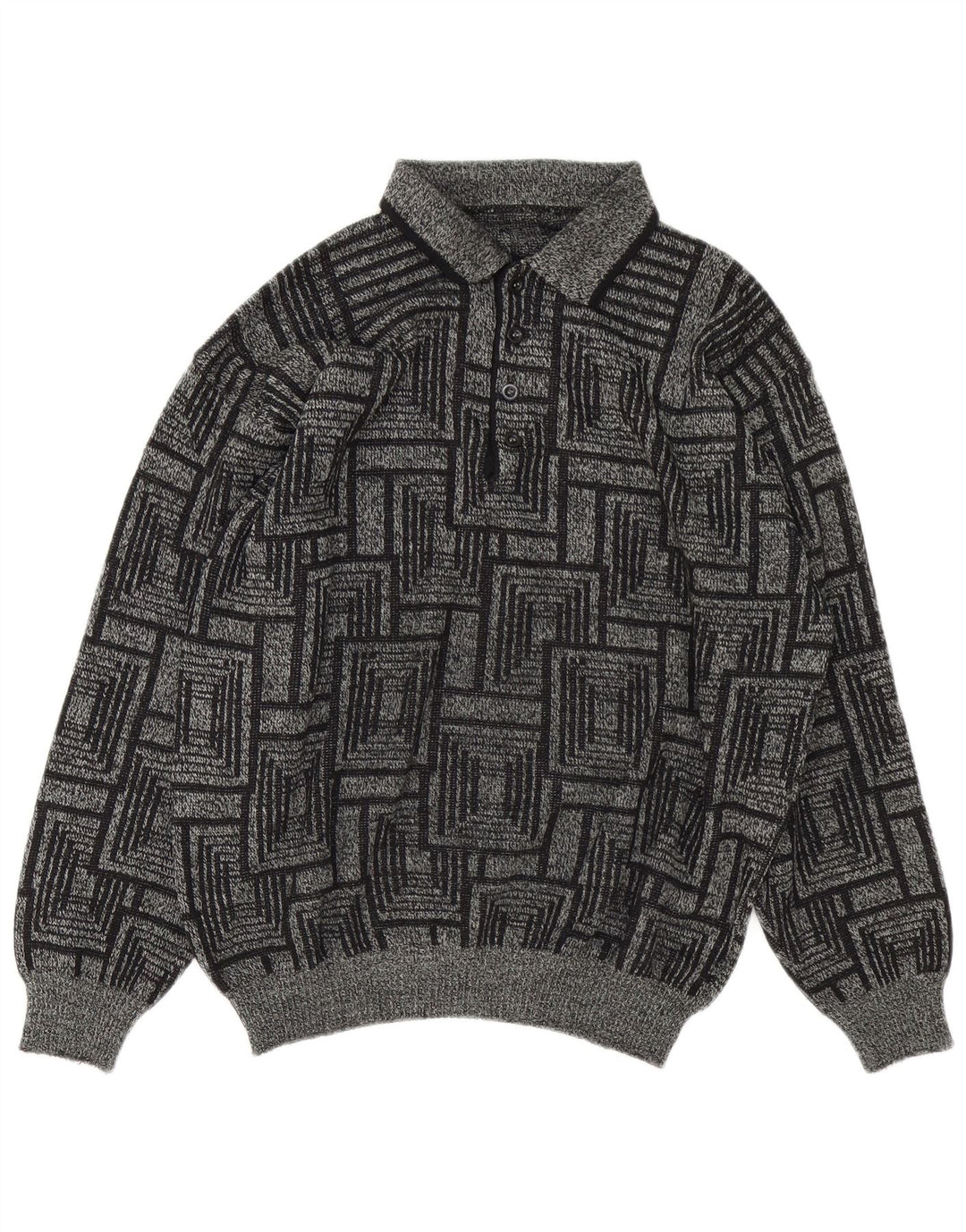 Maglione Uomo Vintage a Collo Alto Taglia L Grigio Geometrico