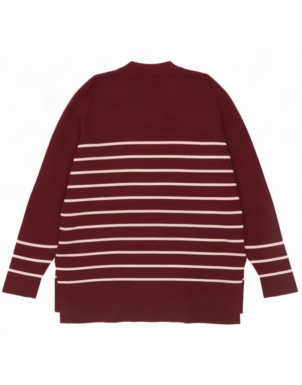 Maglione da donna con scollo a V Marks & Spencer UK 14 a righe bordeaux medio