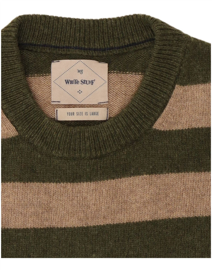 Maglione da uomo girocollo di White Stuff, a righe grandi color kaki