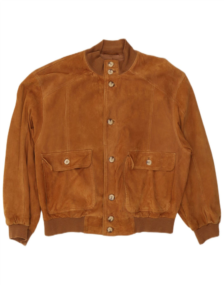 Giubbotto bomber vintage in pelle scamosciata da uomo IT 50 grande in pelle marrone