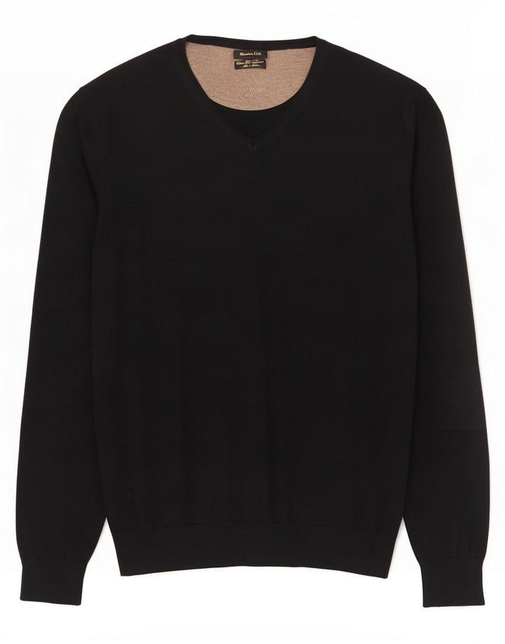 Massimo Dutti Maglione da uomo con scollo a V grande cotone nero