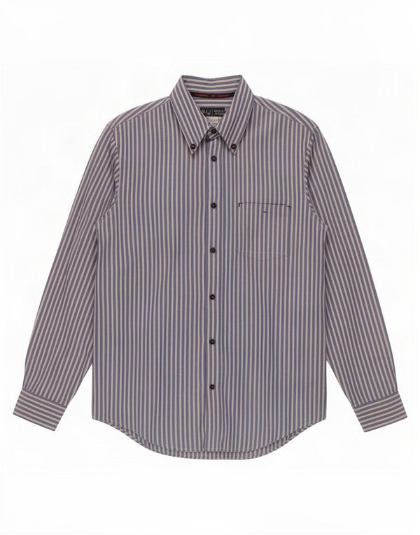 Armani Jeans Camicia Uomo Large Blu Gessato In Cotone