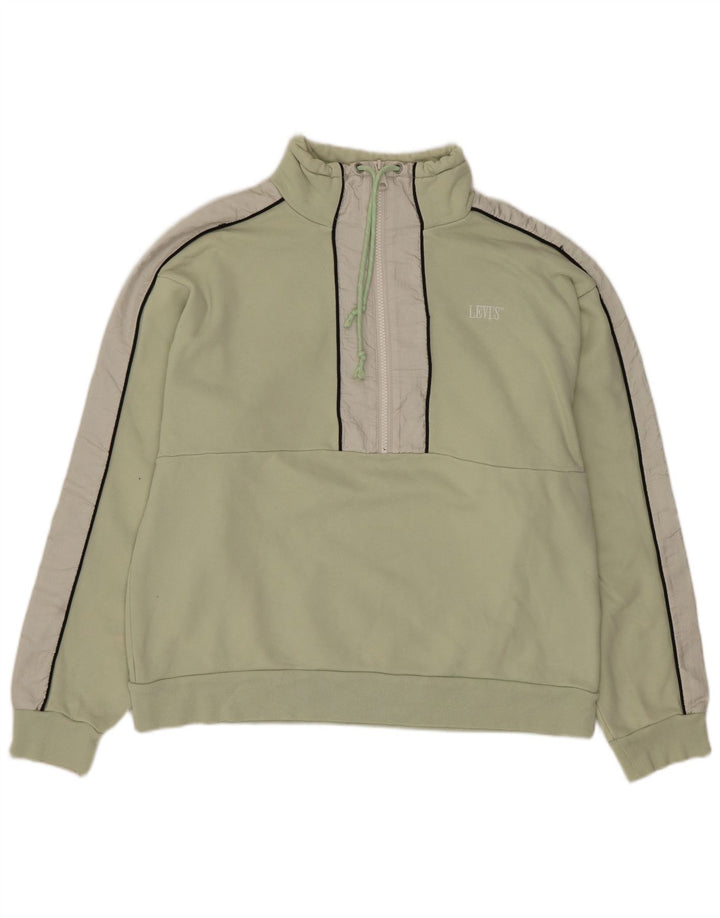 Levi's Donna Felpa con Collo con Zip Maglione UK 14 Colorblock Verde Medio
