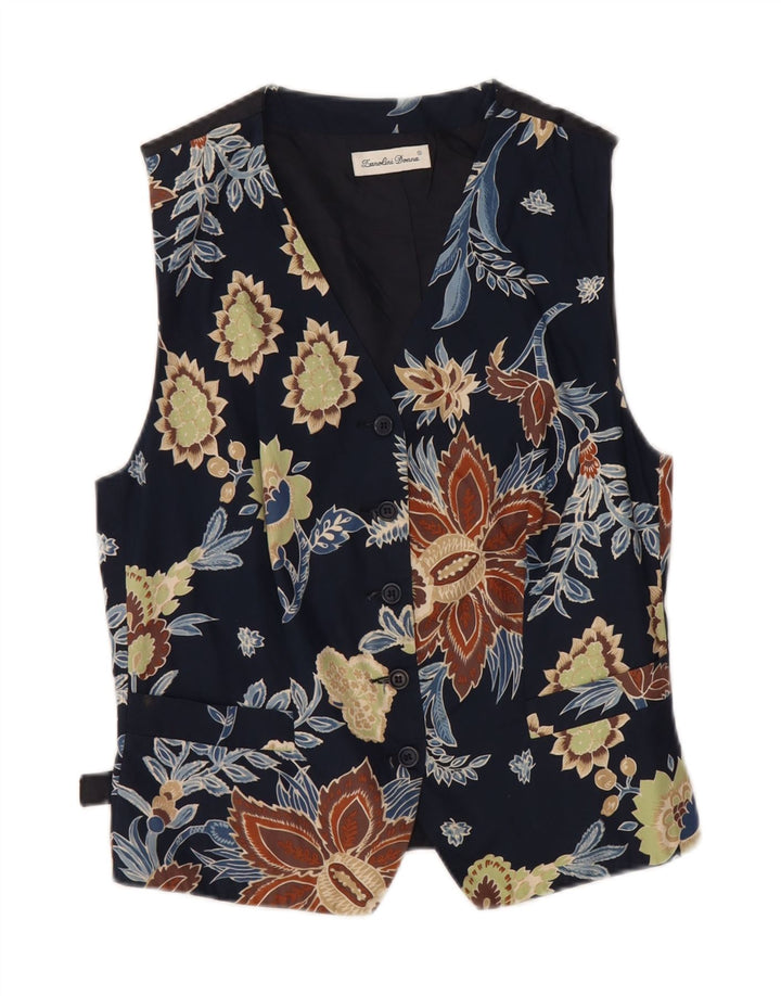 Gilet da donna vintage IT 44 cotone floreale medio blu navy