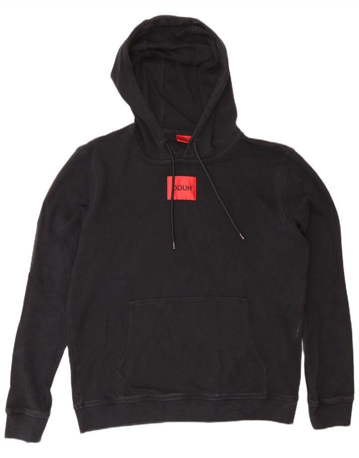 Felpa con cappuccio da uomo Hugo Boss grande in cotone nero