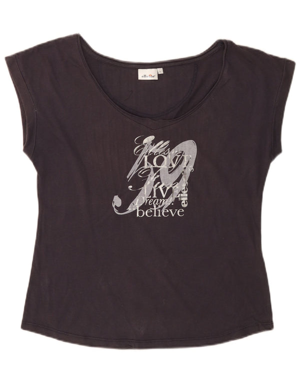 ELLESSE T-shirt grafica da donna Top UK 14 Large Blu Navy in cotone