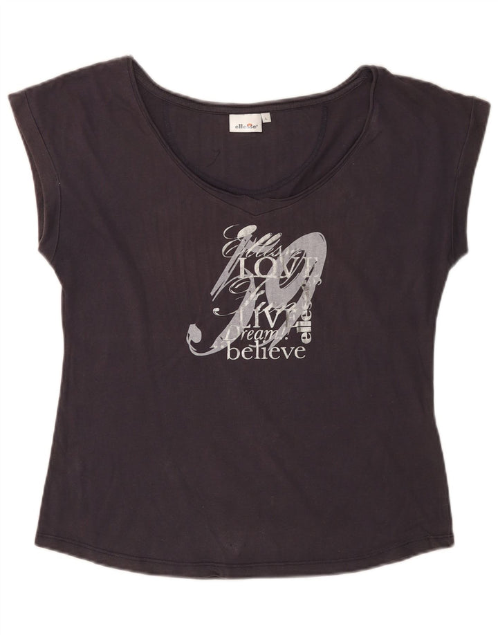 ELLESSE T-shirt grafica da donna Top UK 14 Large Blu Navy in cotone