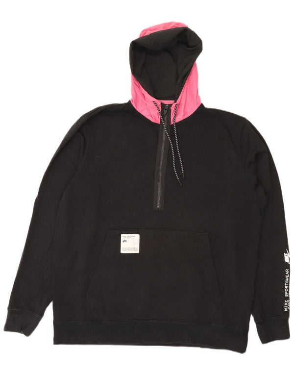 Felpa con cappuccio e collo con zip grafica Nike da uomo XL in cotone color block nero