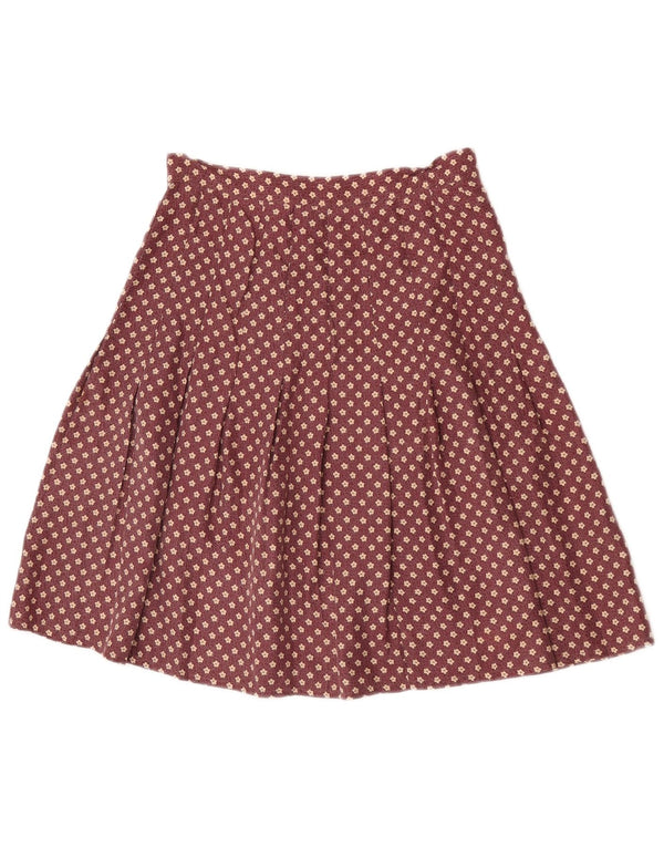 Gonna a trapezio pieghettata da donna a palloncino EU 36 piccola W26 seta floreale bordeaux