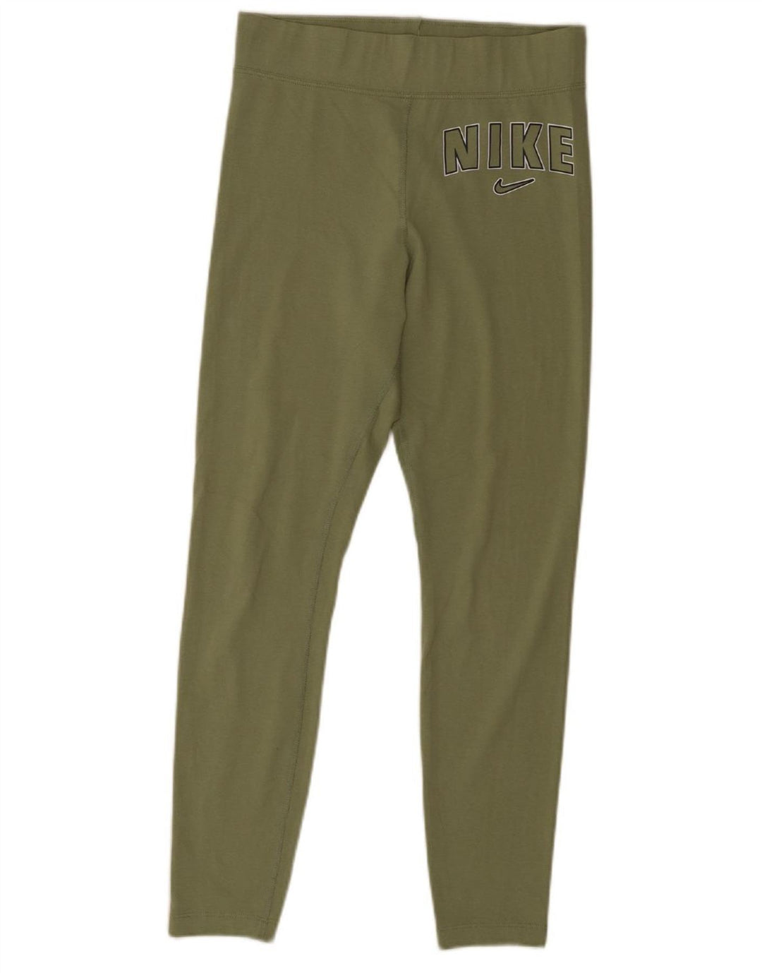 NIKE Womens Graphic Leggings UK 12 Medium  Green Cotton