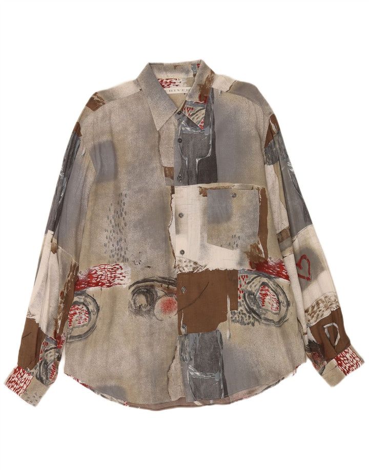 Criver Camicia da uomo con motivo astratto grande in viscosa multicolore