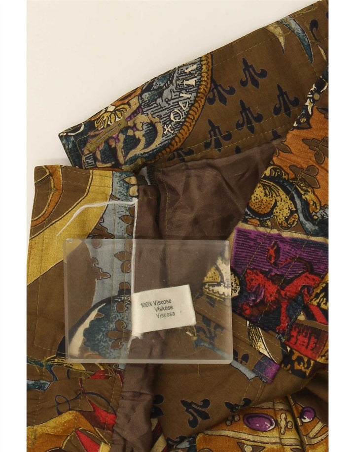 Gonna svasata da donna vintage con motivo astratto, grande W34, viscosa kaki