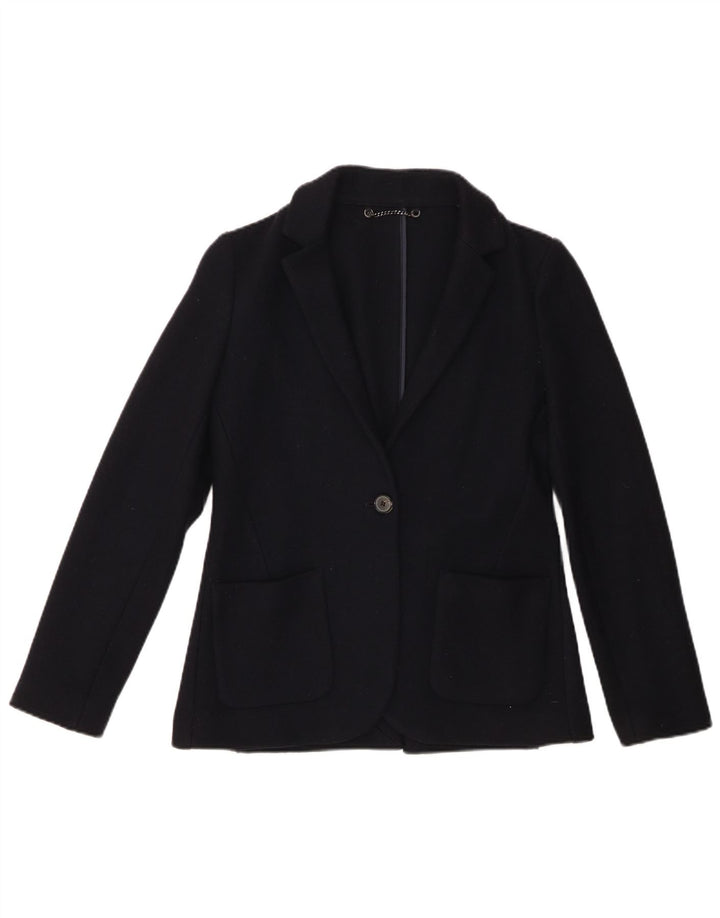 JIGSAW Giacca blazer da donna a 1 bottone UK 8 piccola in lana vergine blu navy