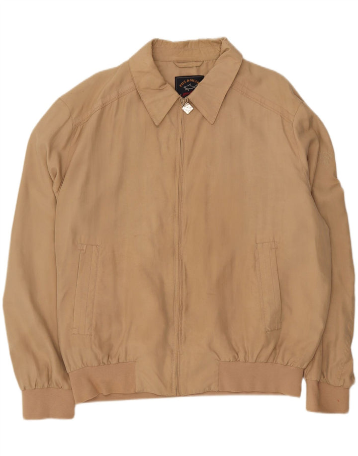 PAUL & SHARK Mens Bomber Jacket UK 44 2XL Beige Silk
