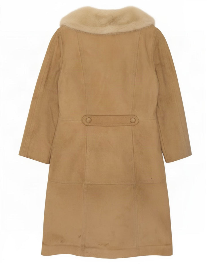 Cappotto in shearling vintage da donna UK 14 in pelle beige medio
