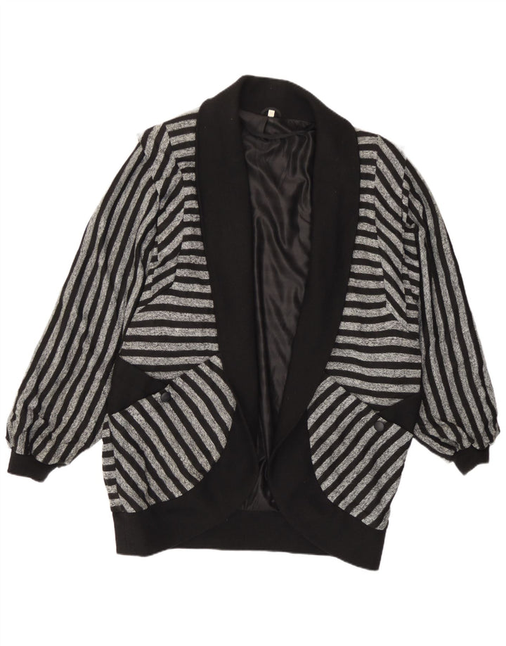 Giacca blazer oversize aperta da donna vintage EU 36 piccola a righe grigie