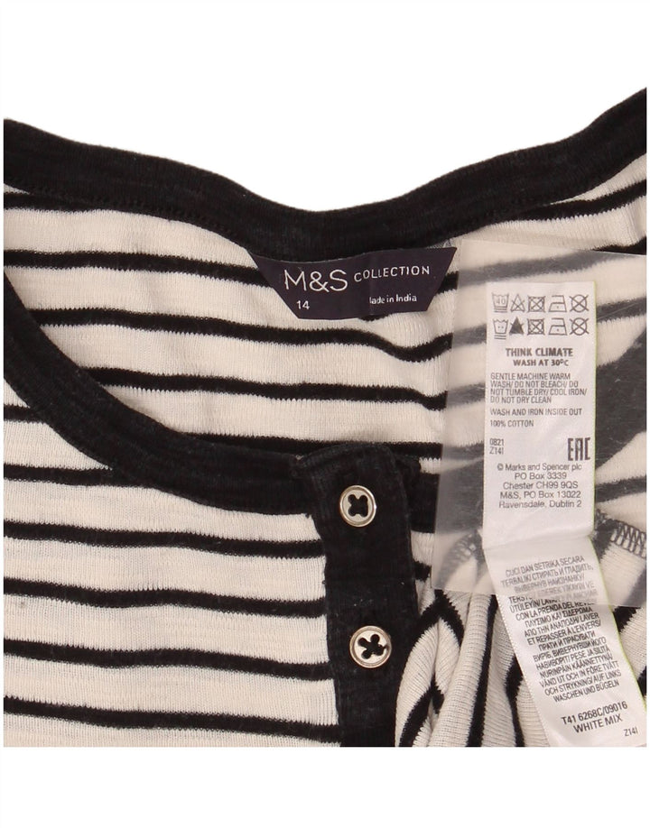 Marks & Spencer Top da donna a maniche lunghe UK 14 Cotone a righe bianche medie