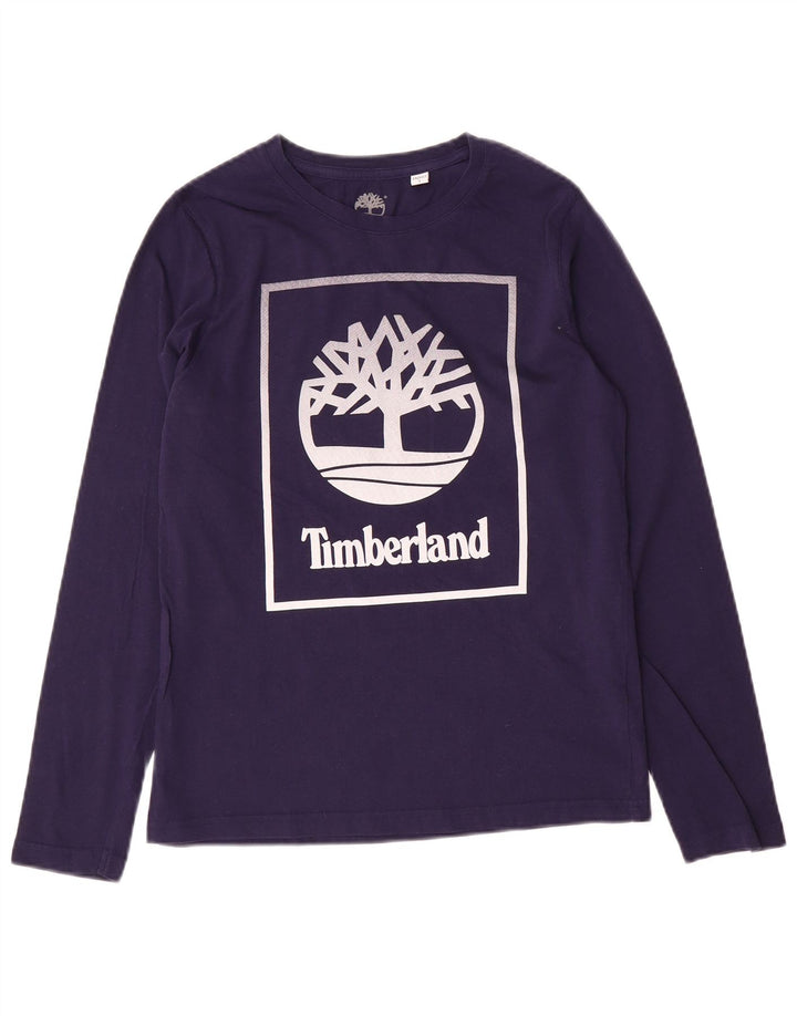 Top grafico da bambino Timberland manica lunga 13-14 anni piccolo in cotone blu navy