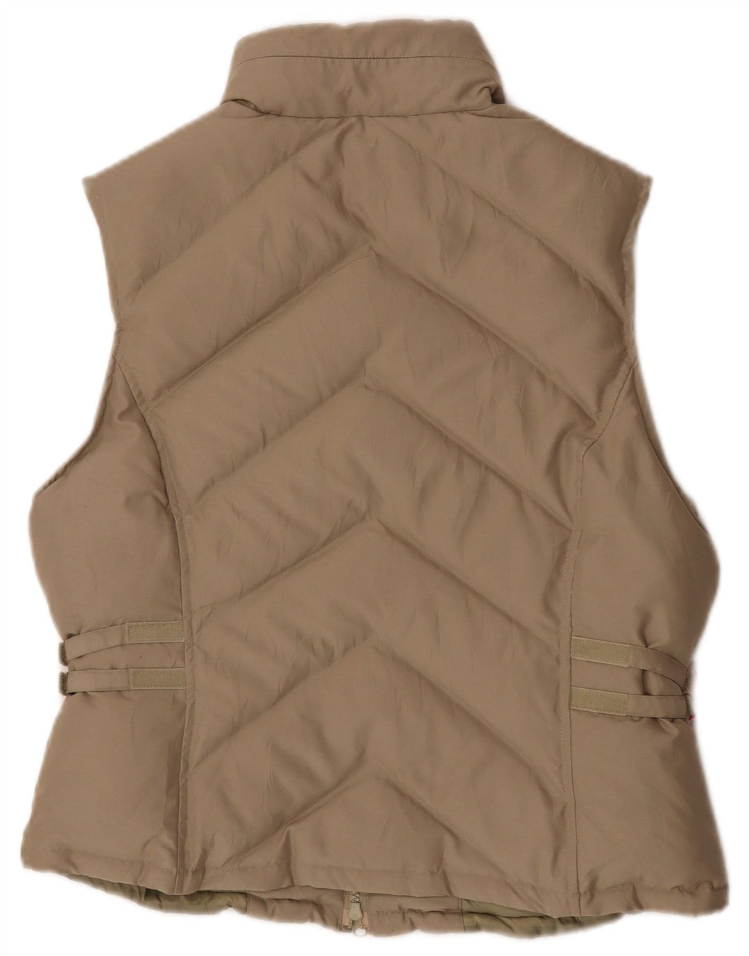 Gilet imbottito con cappuccio da donna con lato blu UK 10 piccolo poliestere beige