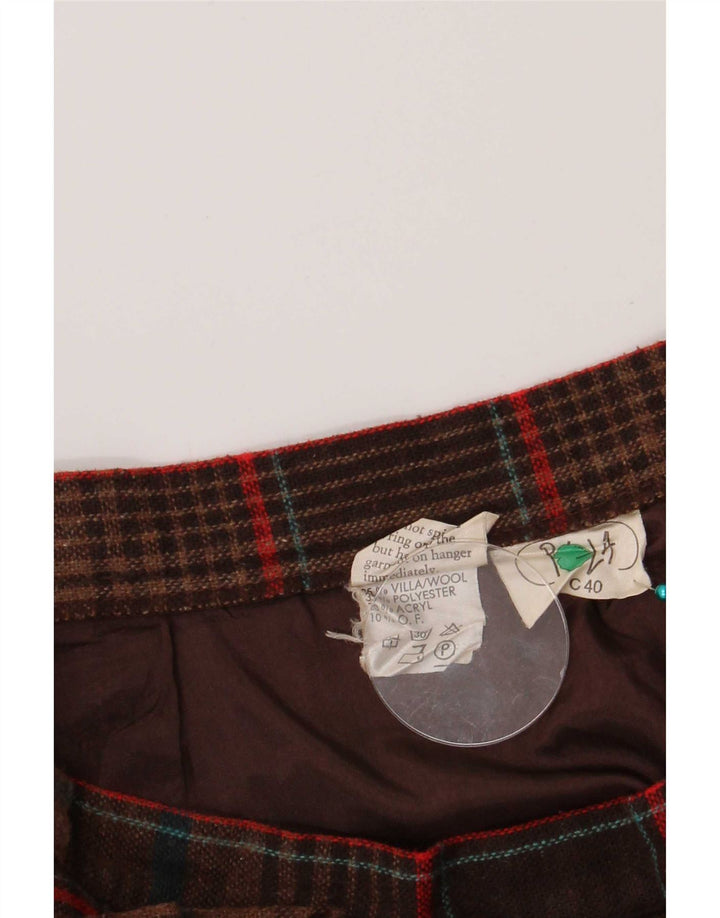 Mini gonna a pieghe vintage da donna IT 40 piccola W26 lana scozzese marrone