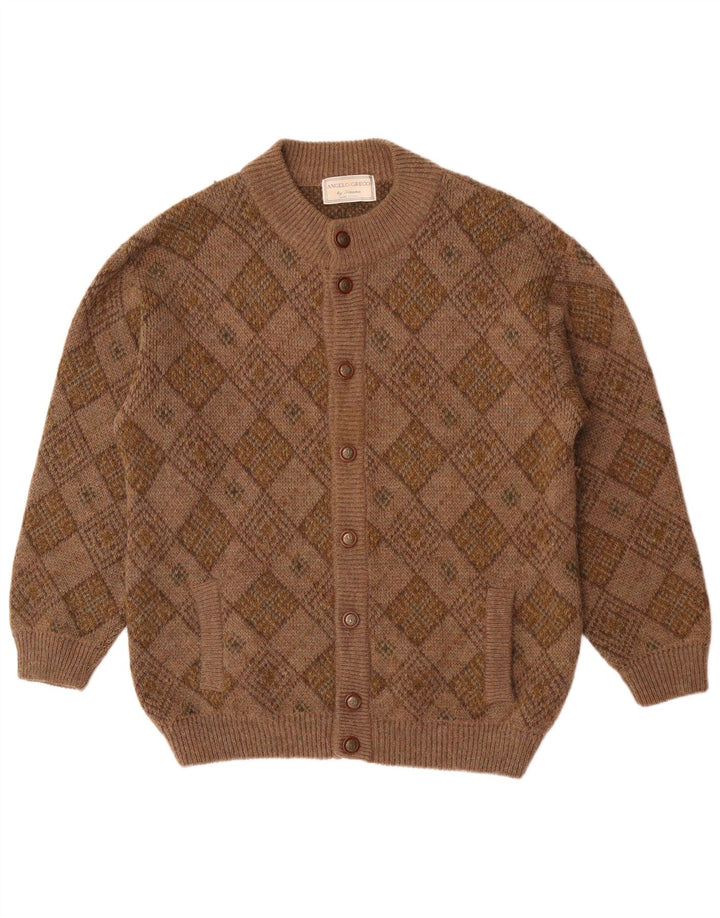 Angelo Greco da uomo di Simona cardigan maglione grande marrone a rombi/diamante