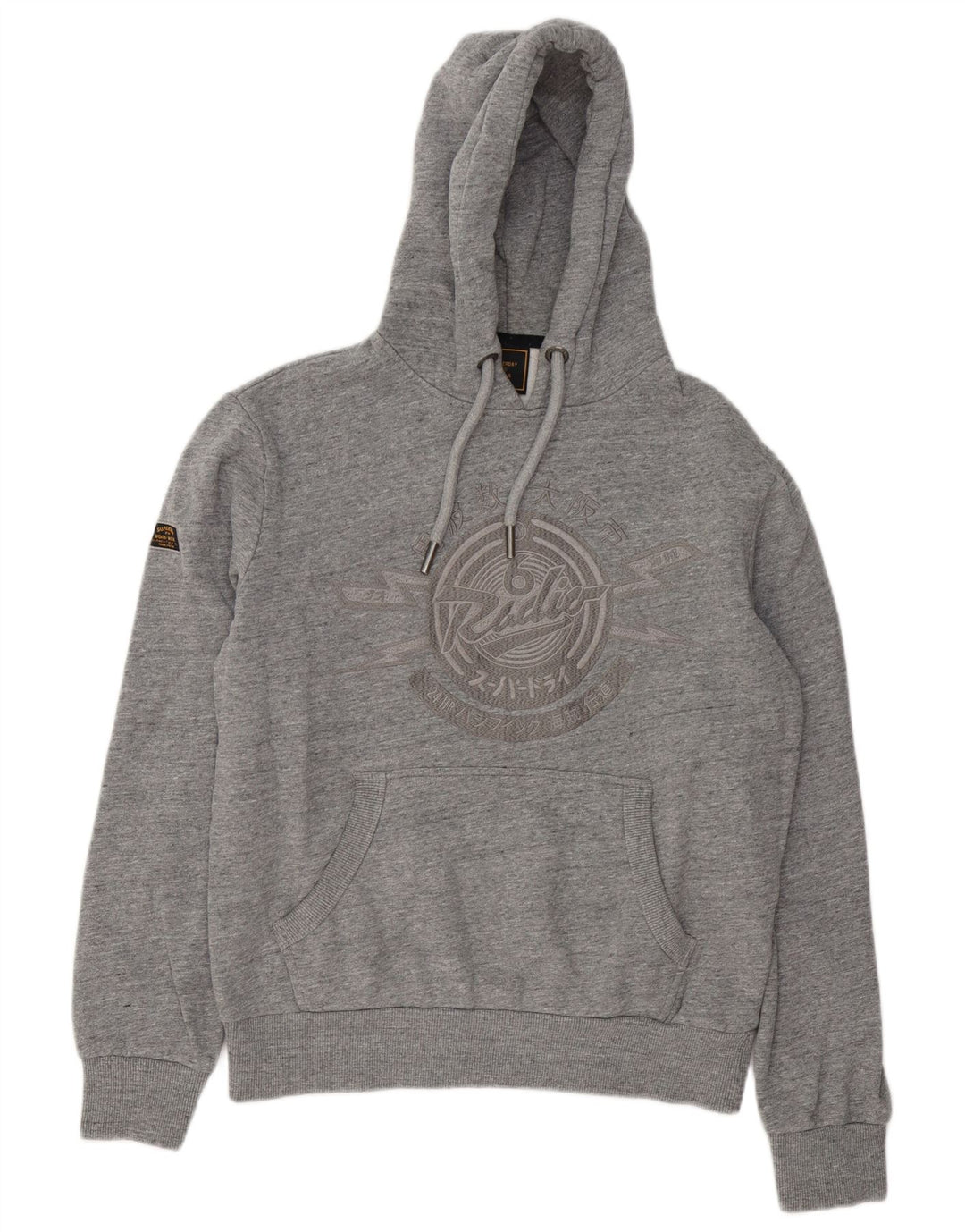 Maglione con cappuccio grafico da uomo Superdry in cotone chiazzato grigio medio
