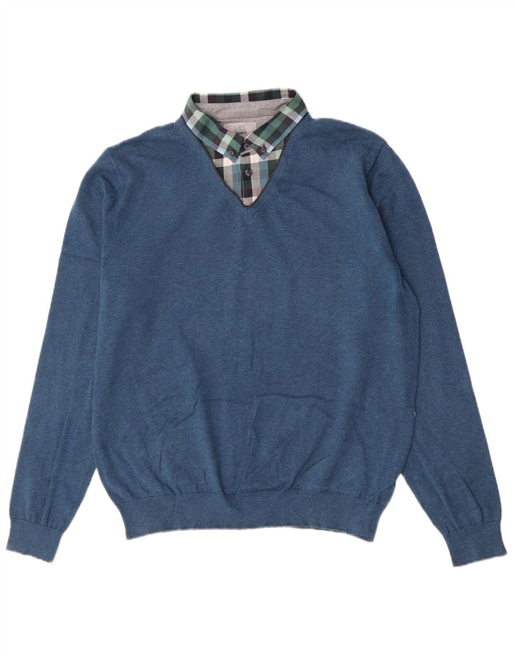 Maglione da uomo Marks & Spencer vestibilità regolare con collo alto, grande blu