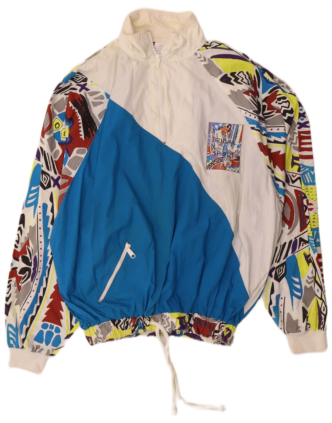 Top da uomo vintage con motivo astratto, vestibilità ampia, pullover, blu medio