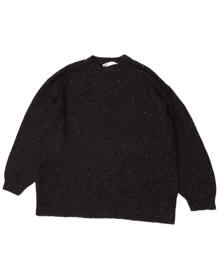 Maglione girocollo oversize da donna Zara UK 10 piccolo nero chiazzato