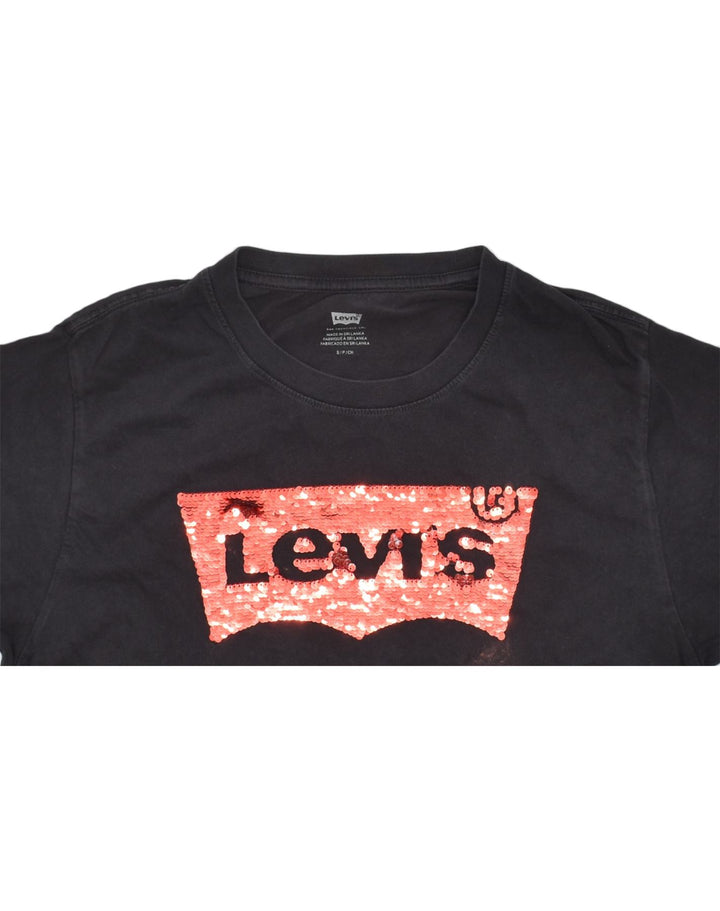 LEVI'S Womens Oversized Graphic T-Shirt Top UK 10 Small Black Cotton | Vintage | Thrift | Second-Hand | Used Clothing | Messina Hembry 