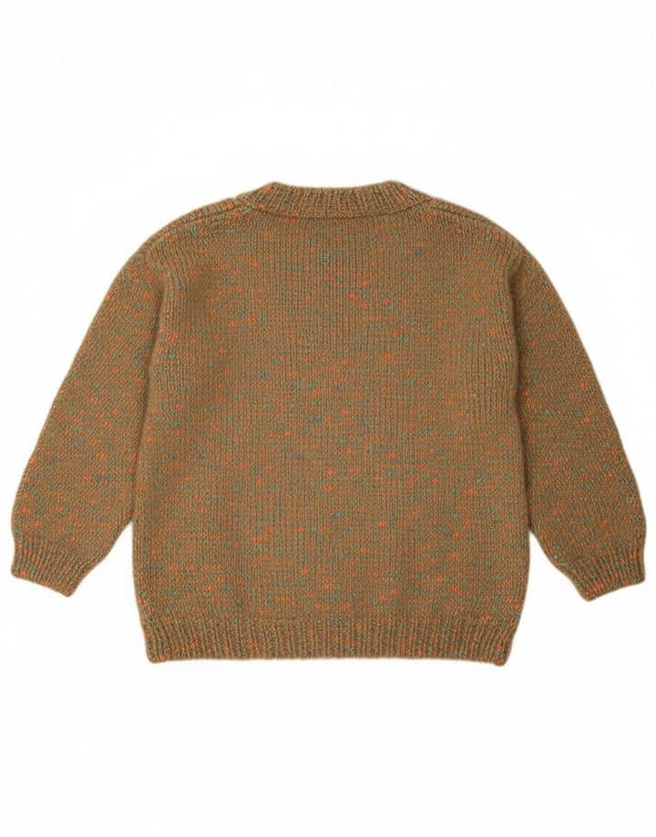 Maglione maglione girocollo da donna vintage UK 12 verde medio screziato