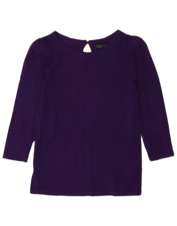Topshop Donna Crop Top Manica 3/4 UK 10 Small Viola Viscosa