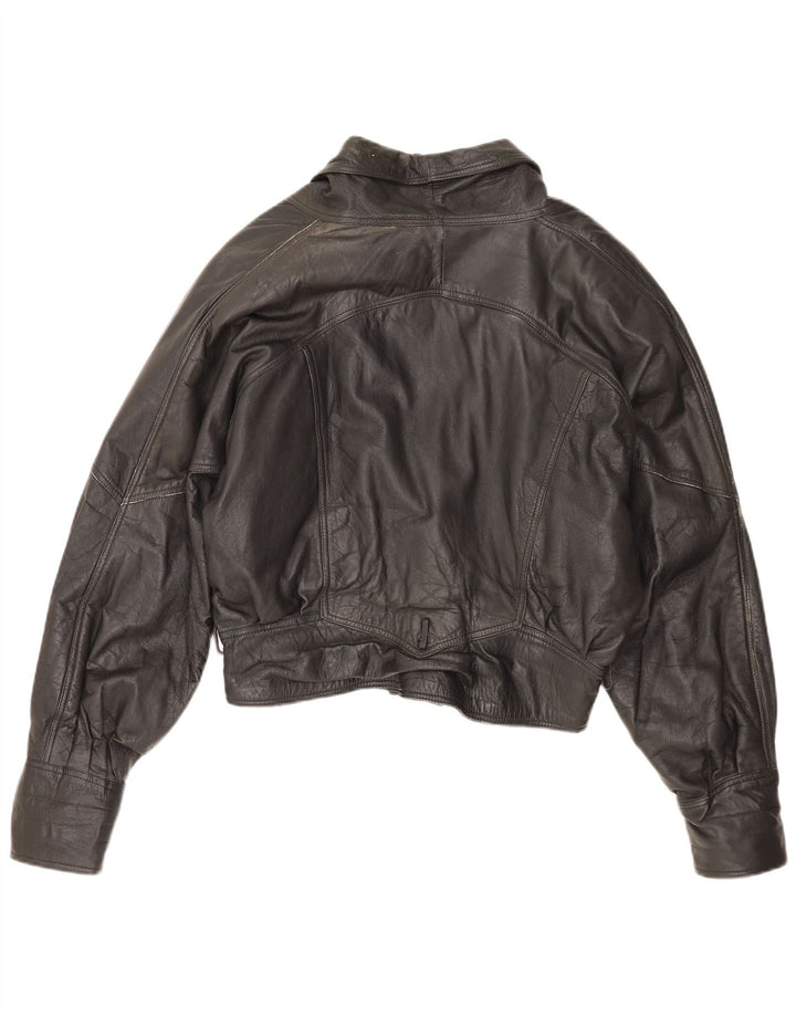 Giacca in pelle oversize corta da donna vintage UK 18 XL in pelle nera