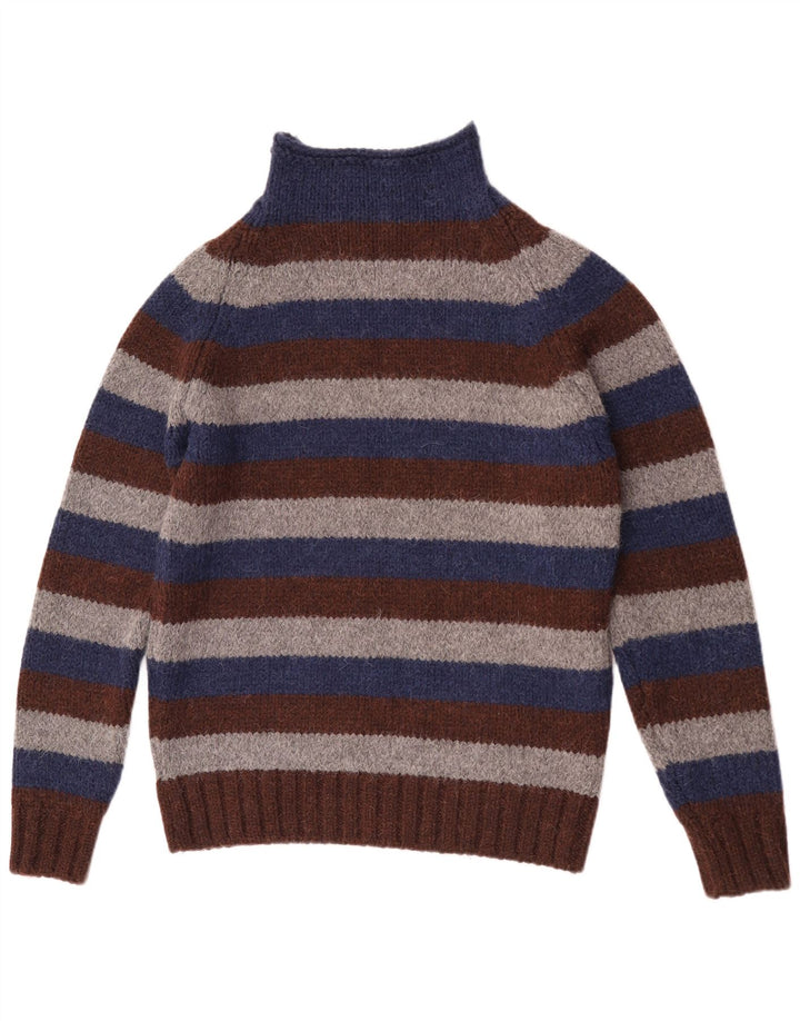 Gas Maglione da uomo con collo alto e maglione a righe grandi in lana vergine a righe multicolori