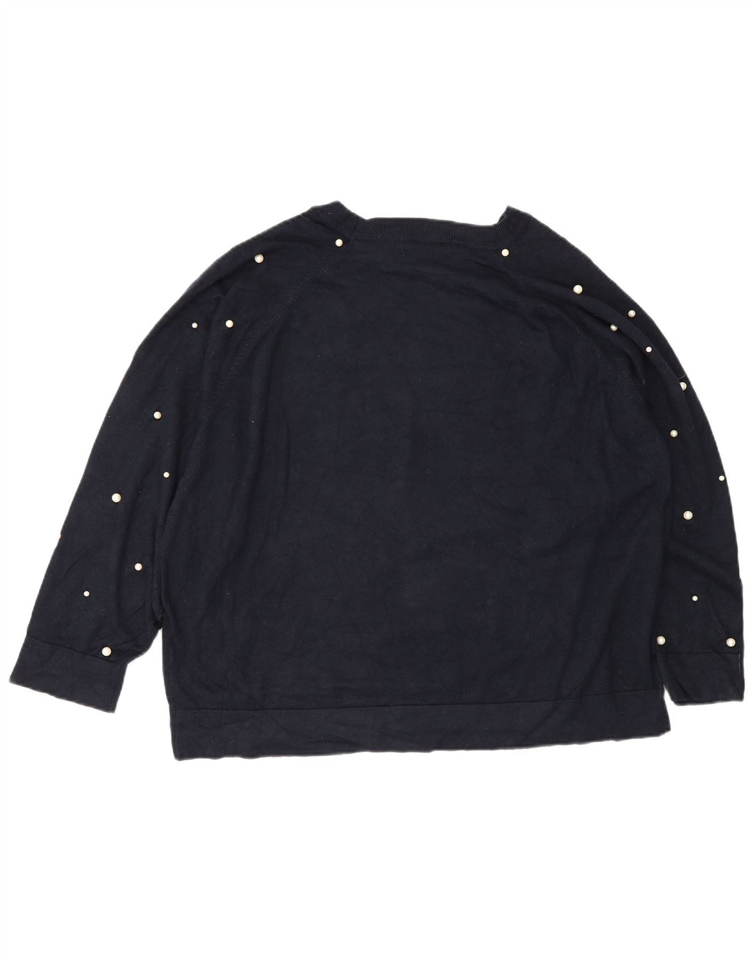 Maglione maglione con scollo a barca da donna Zara UK 14 blu navy medio maculato