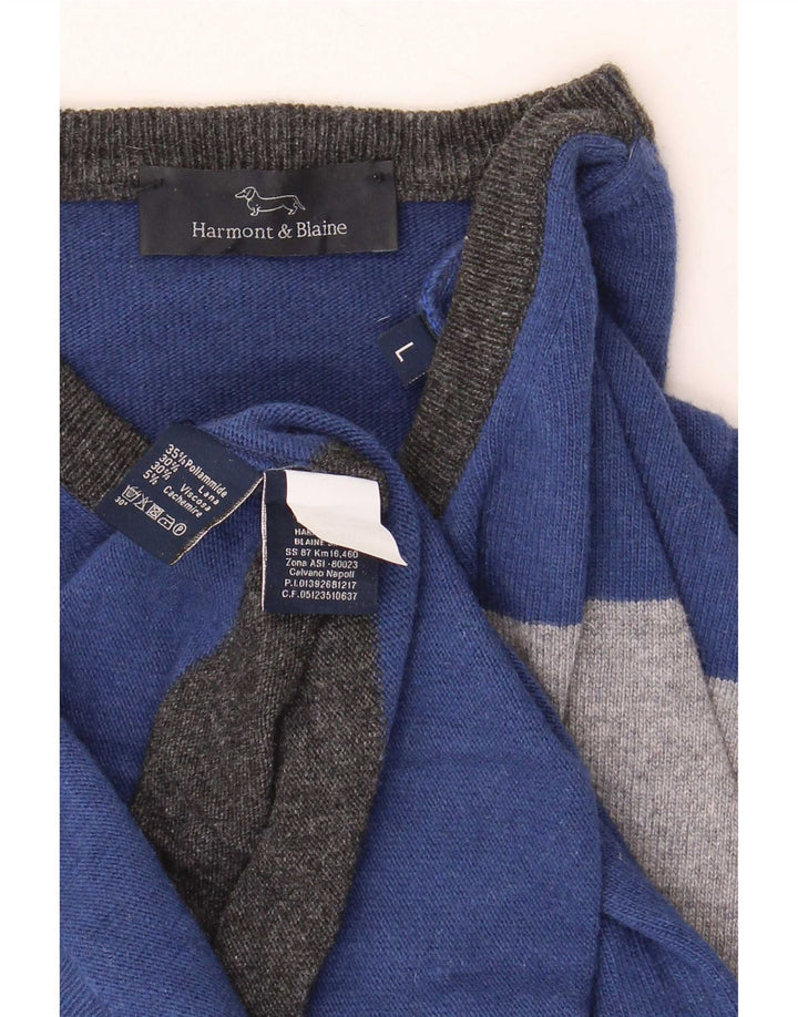 Maglione da uomo girocollo Harmont & Blaine in poliammide a righe blu grandi