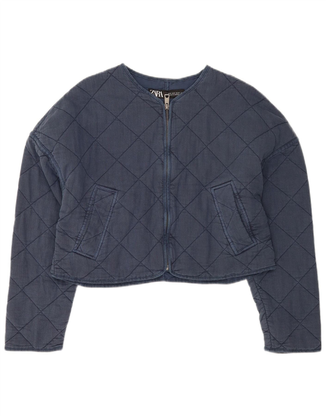Giacca trapuntata oversize corta da donna Zara UK 14 poliestere medio blu navy